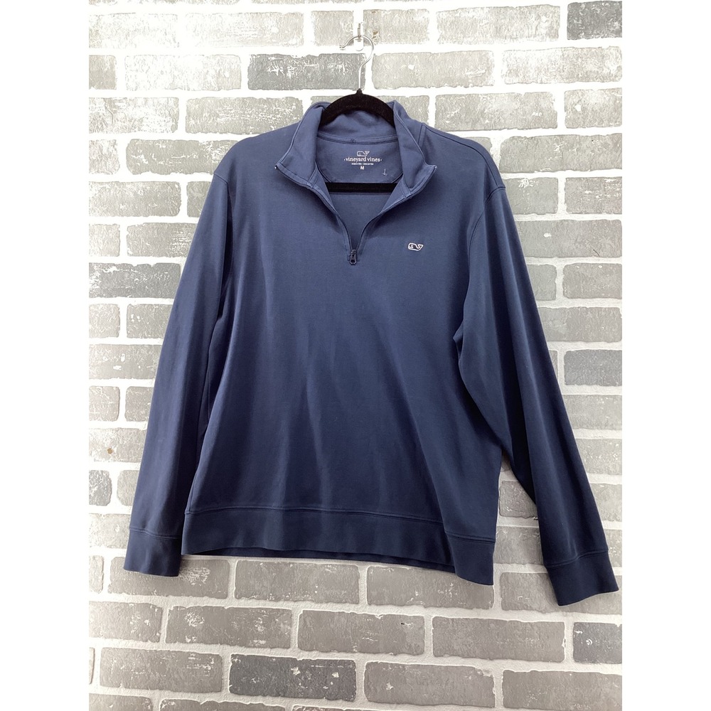 Vineyard Vines Mens Navy Blue 100% Cotton Quarter Zip Pullover Sweater Size M